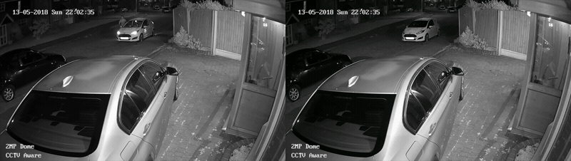 Driveway camera: person removed, timestamp preserved